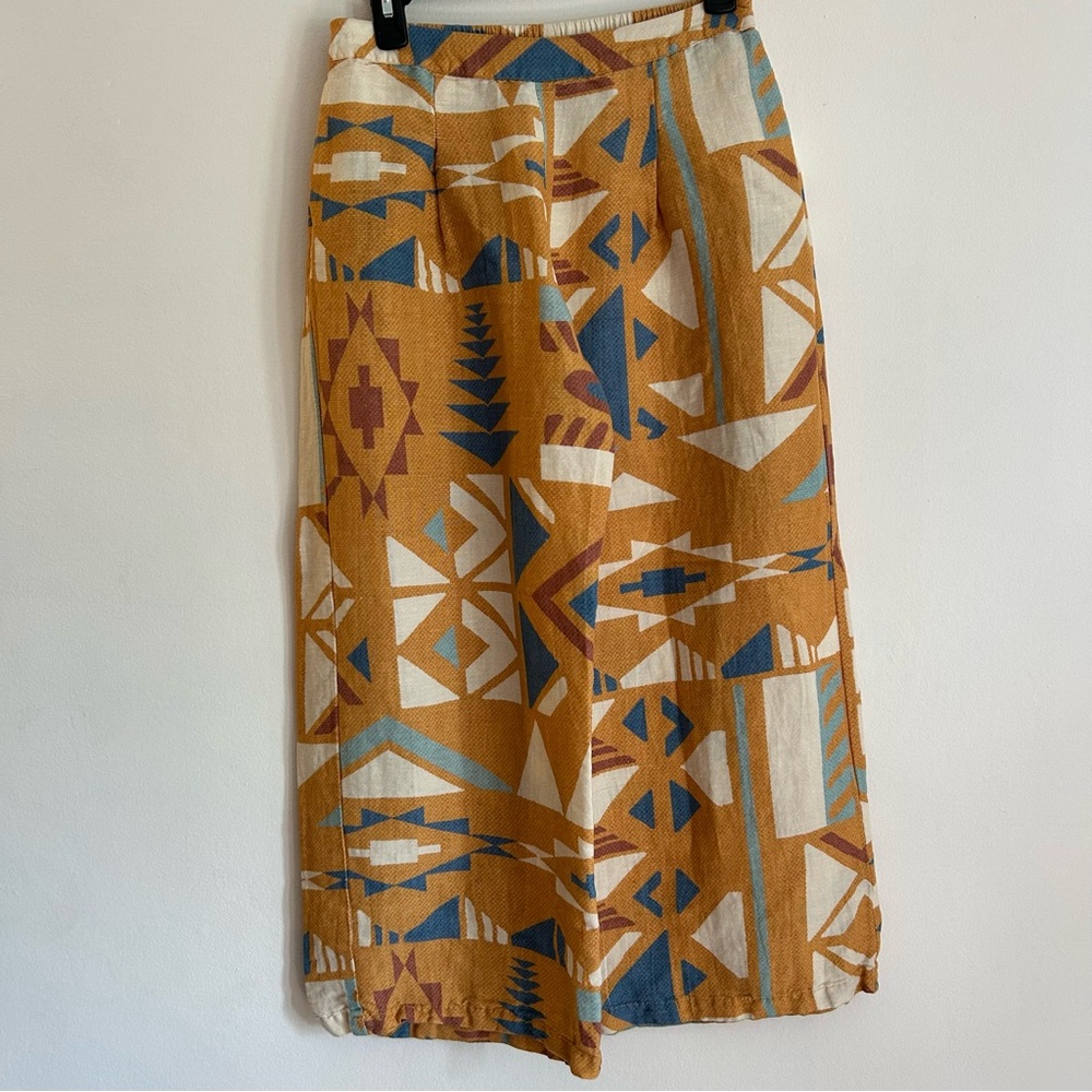 Anthropologie Ranna Gill Women's Pants Size Small Orange Aztec Print Wide Leg